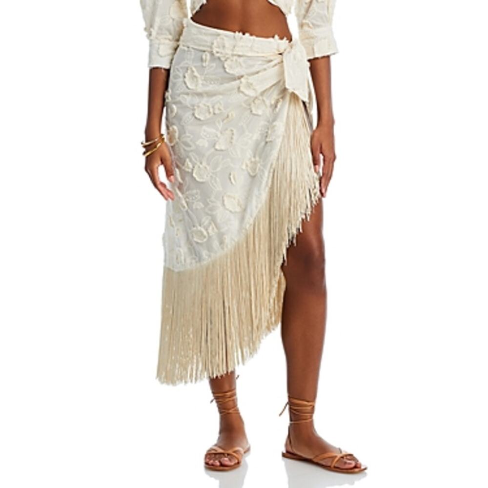 Boho Fringe Wrap Swim Coverup - Cream